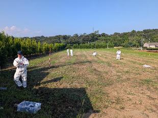 埋却地の確認をする職員