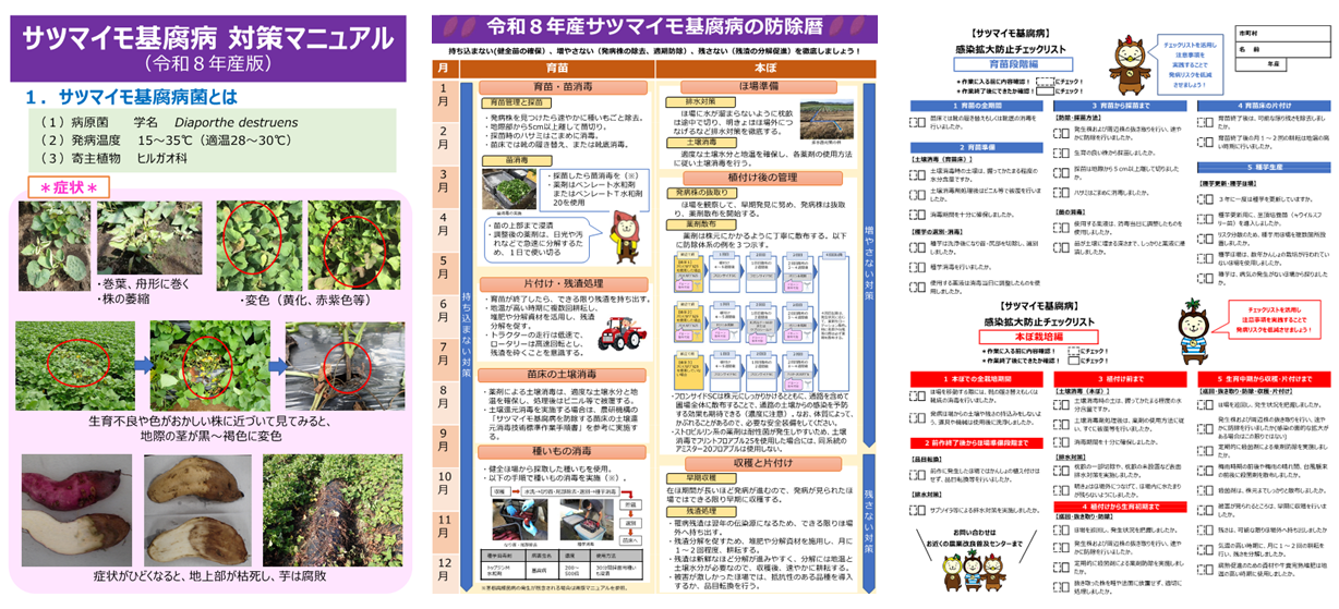 サツマイモ基腐病対策マニュアル、防除暦、チェックリスト